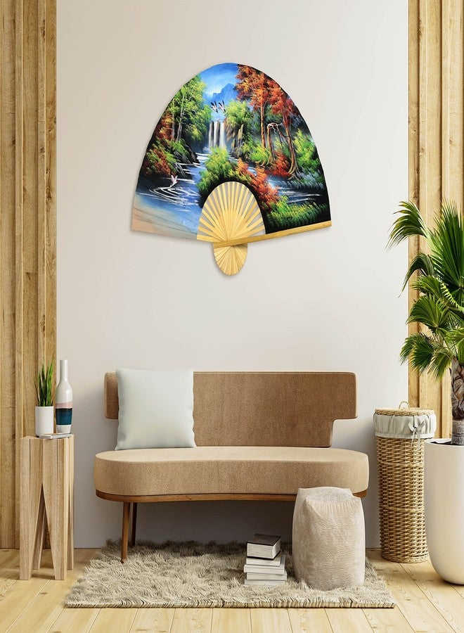 Oriental-Decor مروحة جدارية يابانية قابلة للطي، مزينة برسومات يدوية، قطعة فنية لتزيين الجدران (عرض 40 بوصة) - Image 3